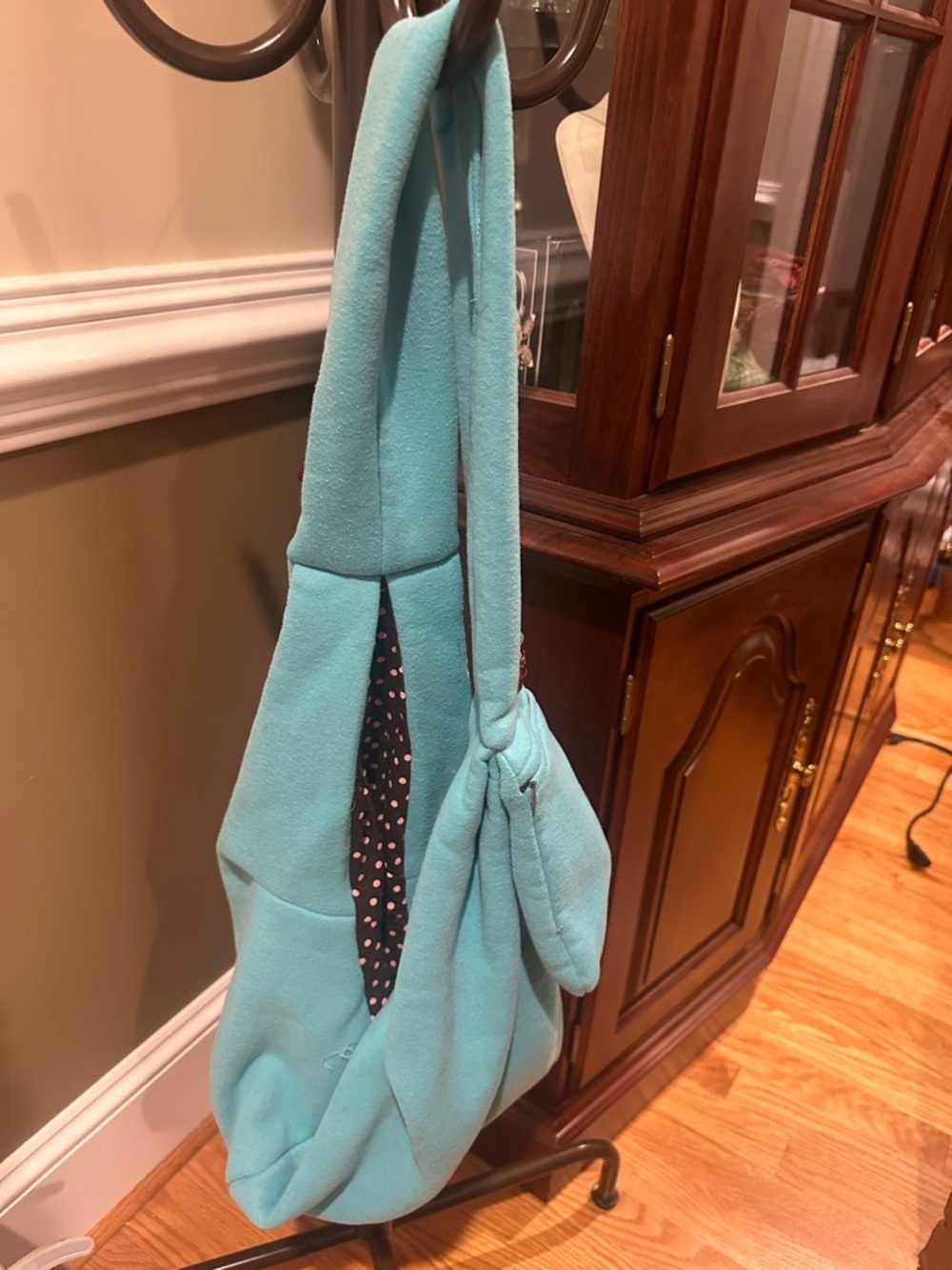 Teal Small Pet Sling Carrier with Polka Dot Lining - Picture 4 of 4